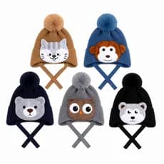 Touca Infantil de Frio com Pompom Fofo e Personagem Animal Gorro Térmico Criança