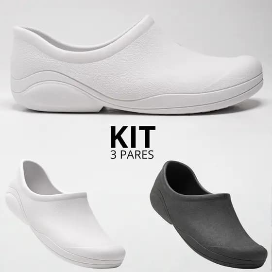 Combo 1 2 e 3 Pares Tenis Feminino Hospitalar Preto Branco Limpeza