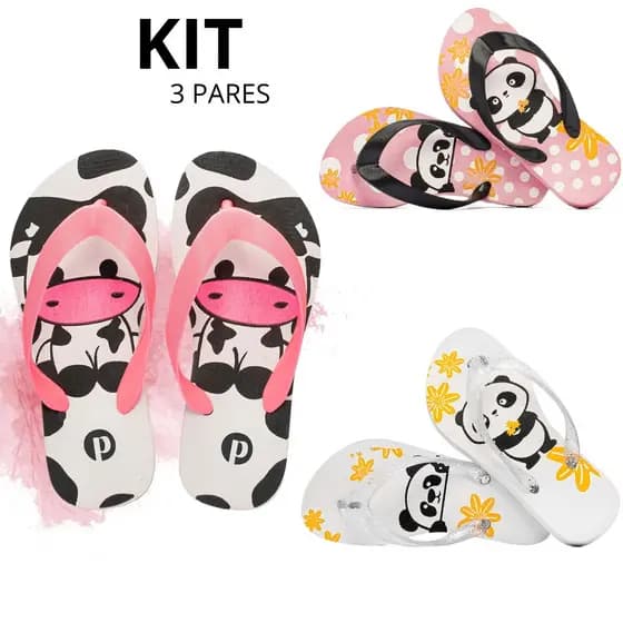 Kit Chinelo Infantil Estampado Leve Verão
