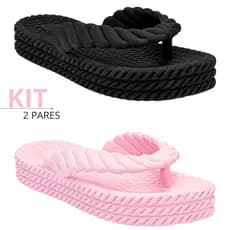 Kit Chinelo Feminino Ortopédico 3 Tranças Plataforma Nuvem