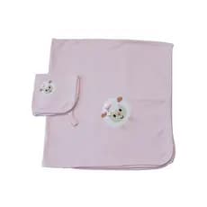 KIT MANTA E BABETE BORDADOS 100% ALGODAO ROSA FEMININO