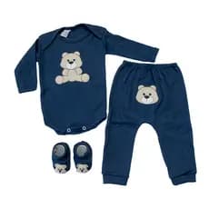 Body Bebê conjunto 3 peças com mijão bordado e sapatinho cursinho teddy