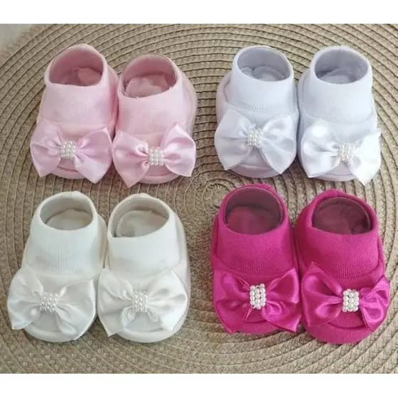 KIT SAPATINHO MATERNIDADE C/4PARES MEIA BEBE MENINA