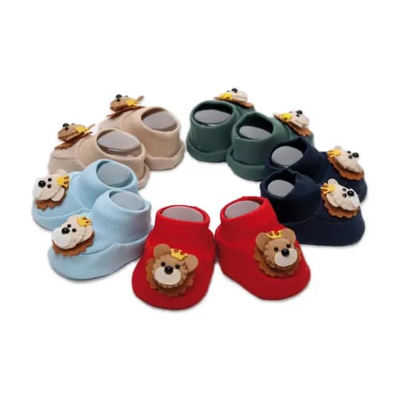 SAPATINHO BEBE TIPO PANTUFA MEIA TEMA LEAO