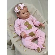 Conjunto completo Body Bebê Calça Com Sapatinho e Tiara Menina Tema: Capivara