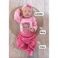 CONJUNTO MENINA BORY E CALCA BEBE COM LACINHO 3 PECAS