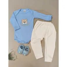 CONJUNTO MENINO INFANTIL BODY E CALÇA BEBE COM SAPATINHO TEMA URSINHO