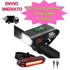 Farol De Bicicleta T6 Duplo 6000 Lumens Led Com Zoom 3 Focos 5 Modos + Lanterna Traseira/ Lateral USB 100 Lumens Bike
