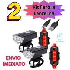 kit Farol Lanterna Bike LED Usb Recarregável Ciclismo Sinalizador Traseira Recarregável Bicicleta Segurança