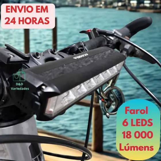 Farol Potente para Bicicleta 6 LEDs 18.000 Lúmens Ideal para Trilhas e Pedais Noturnos