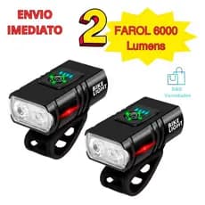 Kit Lanterna Bicicleta Luz Forte Farol T6 Duplo Led Com Zoom 3 Focos  Recarregável TIPO C MTBK02