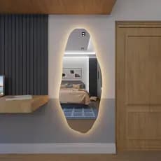 Espelho Grande Orgânico 180cm x 60cm 200cm x 70cm Com Led  Amarelo e Led Branco Quarto Sala Salão Loja