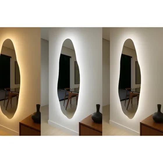 Espelho Grande Orgânico Grande Led Quente 3000K Neutro 4000k Frio 6000k Sem Moldura Corpo Inteiro Banheiro Hall Bivolt