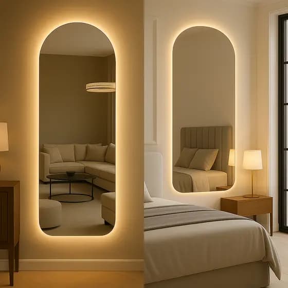 Espelho Base Reta Led Quente 3000K Neutro 4000k Frio 6000k Retangular Sem Moldura Corpo Inteiro Banheiro Hall Bivolt