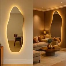 Espelho Grande Orgânico Flame Led Quente 3000K Neutro 4000k Frio 6000k Sem Moldura Corpo Inteiro Banheiro Hall Bivolt
