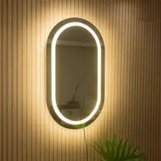 Espelho Oval EL07 Polido com Led Jateado Luz Branca e Amarela Para Quarto Sala Banheiro Salão