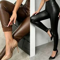 Extra Grosso Calça Legging Feminina Térmica em Couro Sintético com Forro Interno