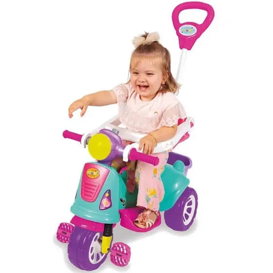 Triciclo Avespa Infantil Carrinho Motoca C/ Protetor Haste Pedal Painel Interativo e Porta Objetos
