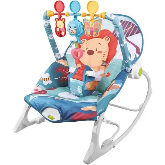 Cadeira de Descanso e Balanço Para Bebê Baby Vibratória Com Musical e Brinquedos Didático -Leão azul