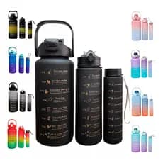 Kit 3 Garrafas Squeeze Motivacionais Garrafa Água Academia Com 2L e 900ml e 300ml Portátil Adesivos