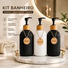 Frasco Reutilizável Premium Sabonete Shampoo Condicionadores  500ml | Tampa de Bambu Natural