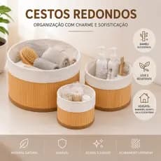 Cesto Organizador Quadrado ou Redondo De Bambu Multiuso Banheiro Closet Cozinha