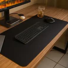 Deskpad Couro Preto 70x30cm Antiderrapante Costura Premium Alta Qualidade Mouse Pad Ergonômico Para Mesa