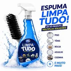 Espuma Limpa Tudo 500ml + Escova Anatômica Limpa Sofá Carpete Bolsa Tênis Piso Azulejo Cozinha Carro