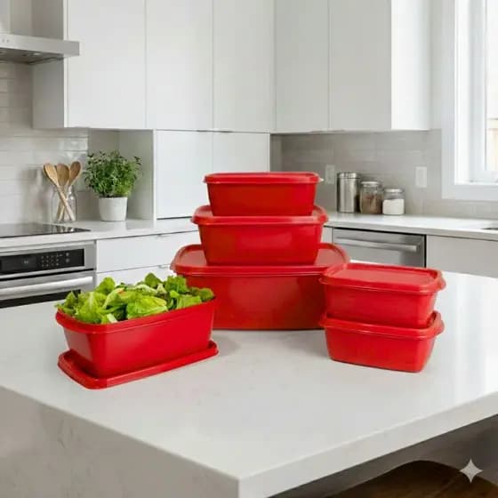 Kit 5 Pote Retangular Com Tampa Plástico Livre BPA - Marmita Pote Para Freezer