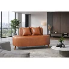 Sofa Organico Feijão Curvo Visammer Para Sala Recepção Tecido Corino Com 1,15m 02 Almofadas