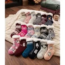 Meia De Lã Térmica Cano Longa Feminina/Masculino/Infantil/Adulto Antiderrapante Forrada Quentinha Grossa Inverno Frio