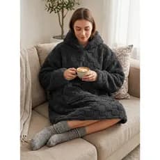 Moletom Gigante Cobertor com Capuz e Bolso Texturizado - Roupão Oversized Unissex de Inverno