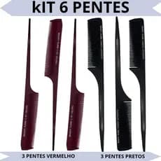 kit 6 pentes de carbono resiste ao calor pentes antiestatico 3 pretos e 3 vermelhos