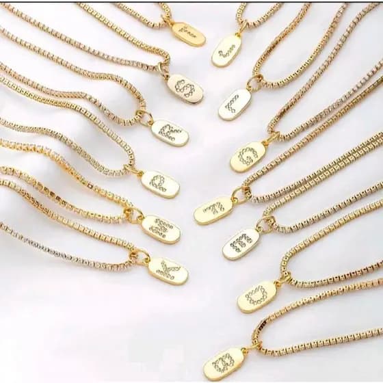 Colar Riviera Letra Inicial- Dourado e Prata- Colar Feminino Brilhante