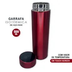 Garrafa Térmica Squeeze Temperatura Digital Vermelha 24h