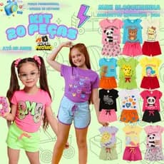 Kit 20 peças Conjunto Infantil Menina Estampado Infantil Verão Roupa de Bebê Criança Blogueirinha