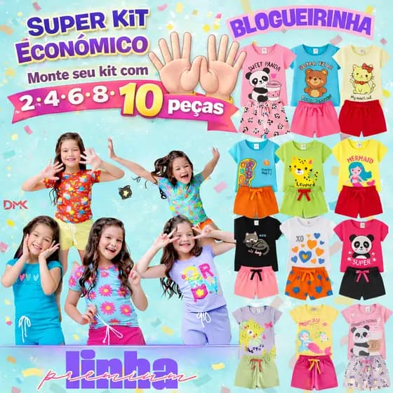 Kit 2/4/6/8/10 Peças Conjunto Infantil Menina  Roupa de Algodão Premium Verão Bebê Criança