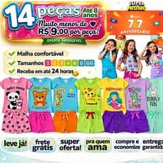 Kit 14 Conjunto Infantil Menina  Camiseta Verão Algodão Roupa de Bebê Criança