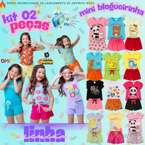 Kit Infantil  2 Peças Conjunto de Menina Roupa Infantil Bebê Criança Blogueirinha