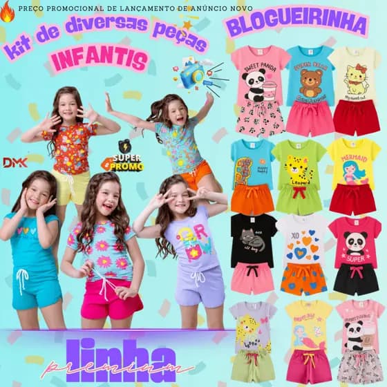 Kit Infantil 4 Peças Conjunto de Menina Roupa Infantil Bebê Criança Blogueirinha