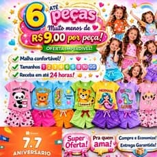 Kit 6 Peças Conjunto Infantil Menina Verão Roupa Confortável Bebê Moda Criança