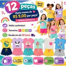 Kit 12 Conjunto Infantil Menina Verão Look Criança Estiloso Roupinha Bebê Algodão