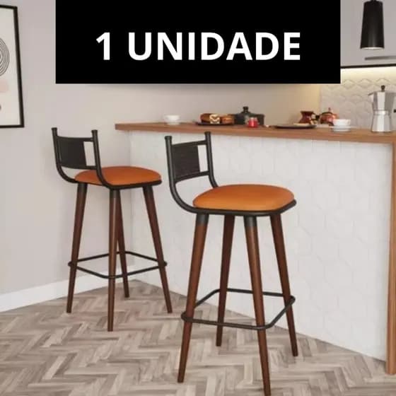 Banqueta Alta com Pés de Madeira para Balcão Bancada Bistrô Moderna Luxo UMA unidade Área Gourmet
