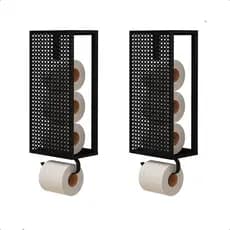 Kit 2 Porta Papel Higiênico Suporte Papel Higiênico p/ Banheiro 4 Rolos Estilo Industrial Preto