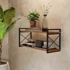 Prateleira de Parede Suspensa Nicho Estilo Industrial com 2 Prateleiras Moderno