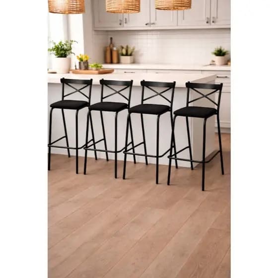 Jogo 4 Banquetas Katrina Altas Estilo Industrial 85cm Para Cozinha