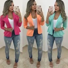 Blazer Feminino em Neoprene Casaco curto Varias Cores com babado Terninho Social aberto 1