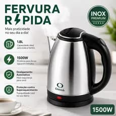 Chaleira Elétrica Inox 1.8L 1500W Fervura Rápida Desligamento Automático