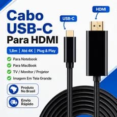 Cabo USB-C HDMI 1,8m Para TV Monitor Projetor MacBook 4K