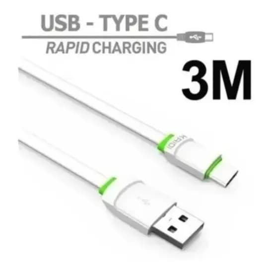 Cabo USB Para Tipo C KAIDI KD-330C 3m Carga Rápida Celular Tablet